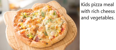 Kids pizza with rich cheese and veges